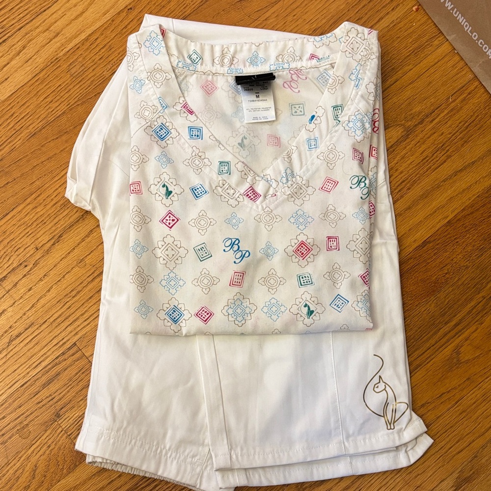 Baby Phat White and Multicolor Scrub Top
